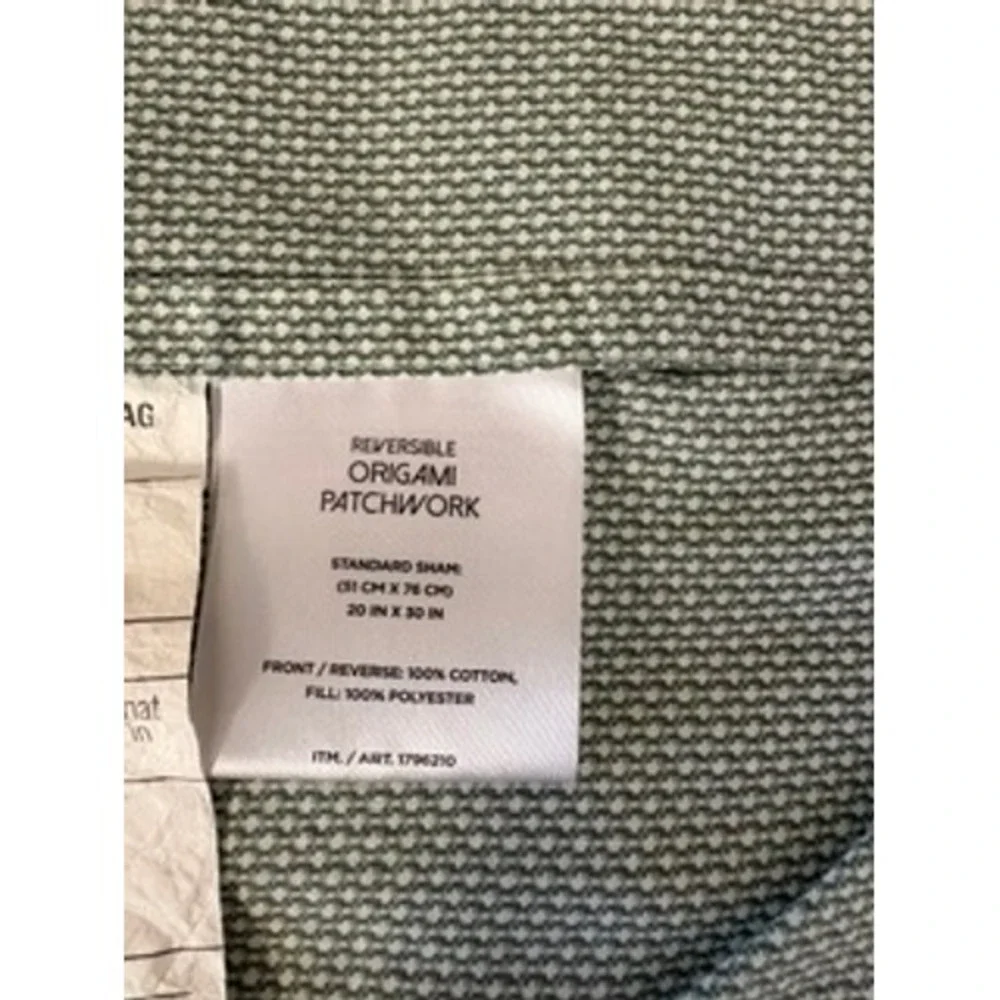 Origami Patchwork 30x20 Standard Sham Grey Green Tan Geometric Cotton Quilt